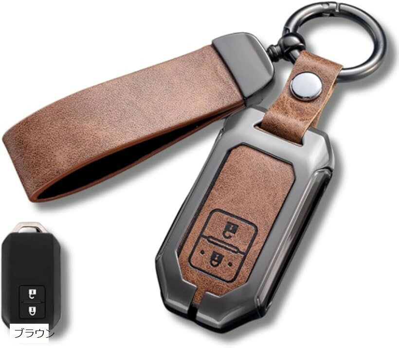 MATCHA MELON スズキ スマートキーケース レザー キーカバー 高級 本革調 ジムニー ジムニーシエラ ジムニーノマド スペーシア アルト ハスラー ワゴンR ソリオ 対応 (ブラウン)