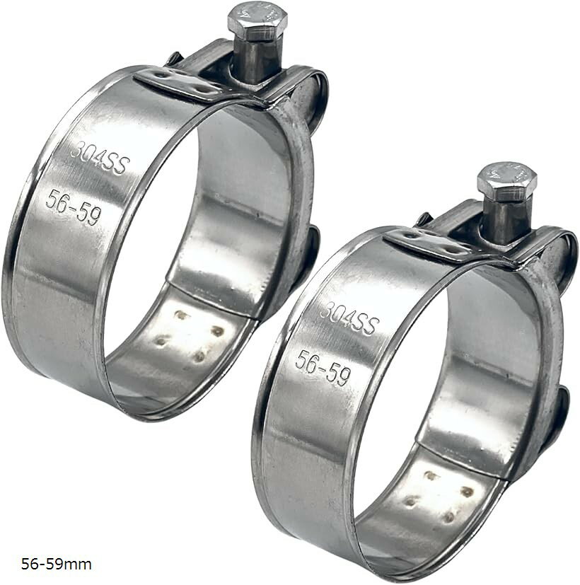 ステンレス マフラーバンド クランプ パイプ バイク オートバイ パーツ サイレンサー ボルト 汎用 固定 排気管 2個セット (56-59mm)