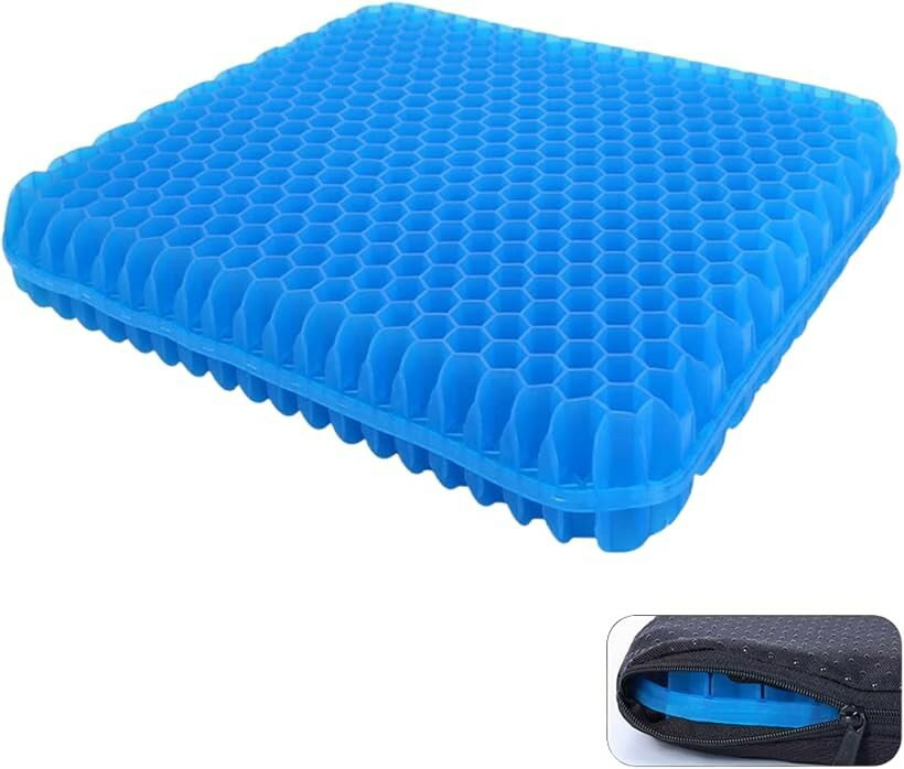 ゲルクッション 極厚6cm 椅子 車椅子 ゲーミングチェア 座布団 ハニカム構造 洗えるカバー 42x36x6cm (ブルー)