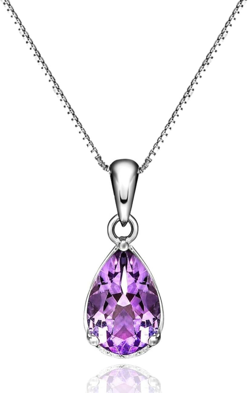 Cute jewelry Mei Leaf 天然 アメジスト 紫水晶 しずく型 シルバー925 ネックレス (BOXチェーン)
