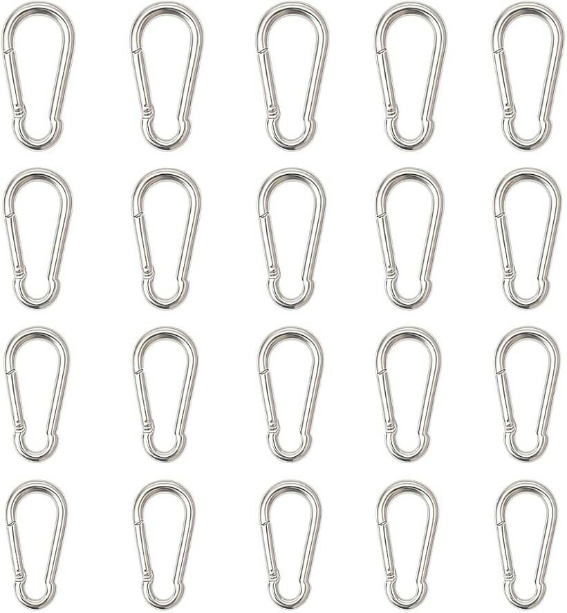 ラブピーシー カラビナ キーホルダー 盗難防止 落下防止 軽量 ワンタッチ 防サビ アウトドア ストラップ フック 鍵 キーリング 小型 亜鉛メッキ 20個セット (シルバー)