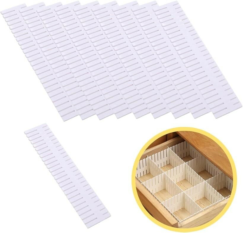 仕切り版 引出し 収納 整理 切断可能 接着剤不要 下着 靴下 (ホワイト, 37x7cm 10枚セット)