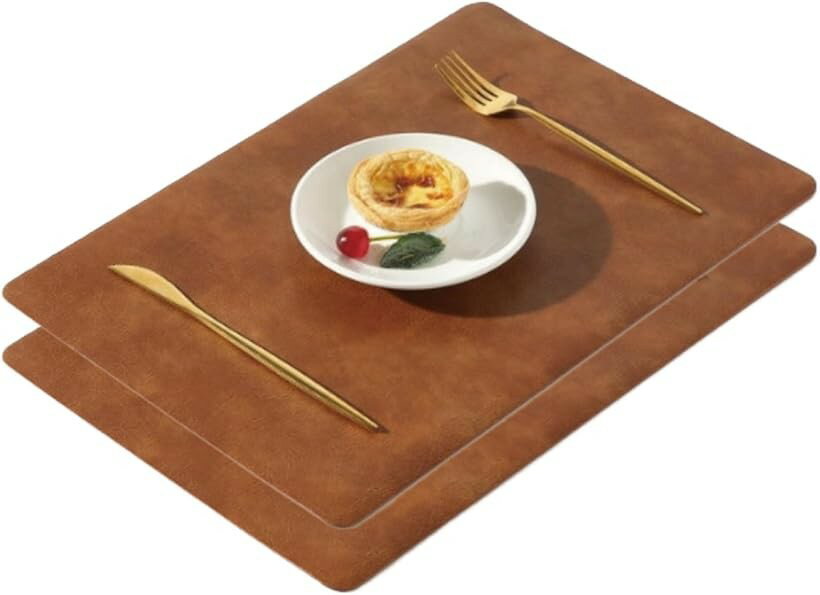 上質な時間 ランチョンマット 北欧 PUレザー 断熱 防滑 防水 43x30cm 食卓保護 テーブルマット (ライトブラウン, 2枚セット)