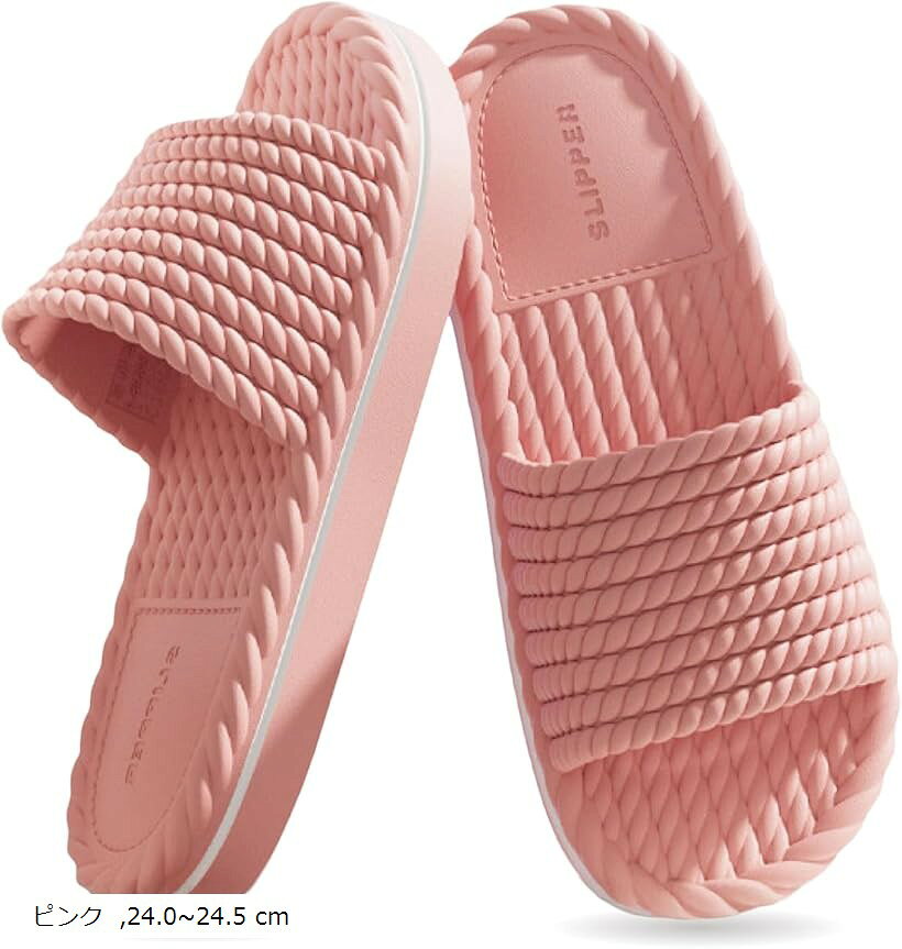 シャワーサンダル スリッパ 室内 滑りにくい バススリッパ 軽量 厚底 EVA素材 (ピンク, 24.0～24.5 cm)