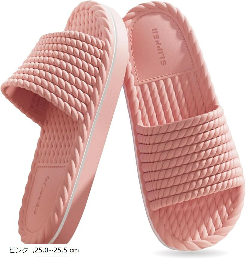 シャワーサンダル スリッパ 室内 滑りにくい バススリッパ 軽量 厚底 EVA素材 (ピンク, 25.0～25.5 cm)