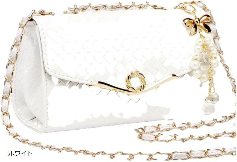ポシェット 女の子 レディース 斜めがけ ショルダーバッグ 可愛い おしゃれ チェーン PUレザー ミニショルダー (ホワイト)