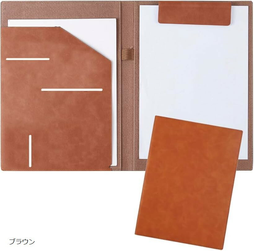 【楽天ランキング1位入賞】バインダー A4 クリップボード 2つ折り 会議パッド クリップファイル ファイルボード多機能 収納 レザー 革 (ブラウン, A4)