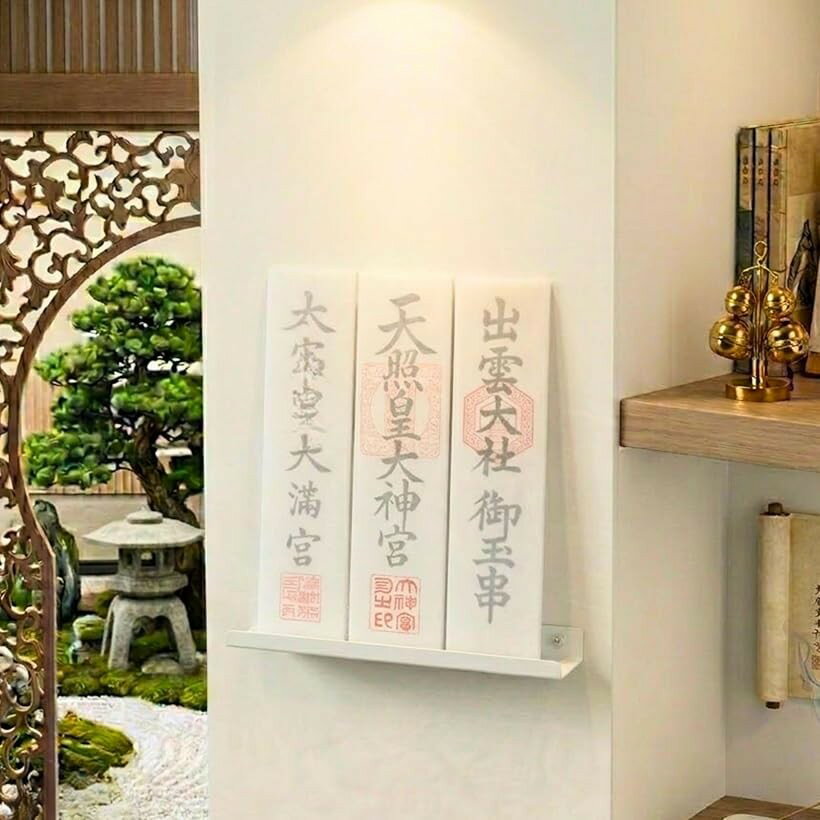 神棚 お札立て モダン 賃貸 壁掛け 御札立て 穴あけ不要 1mm極細ピン付 (ホワイト, 幅25cm)（楽天・ホリック）