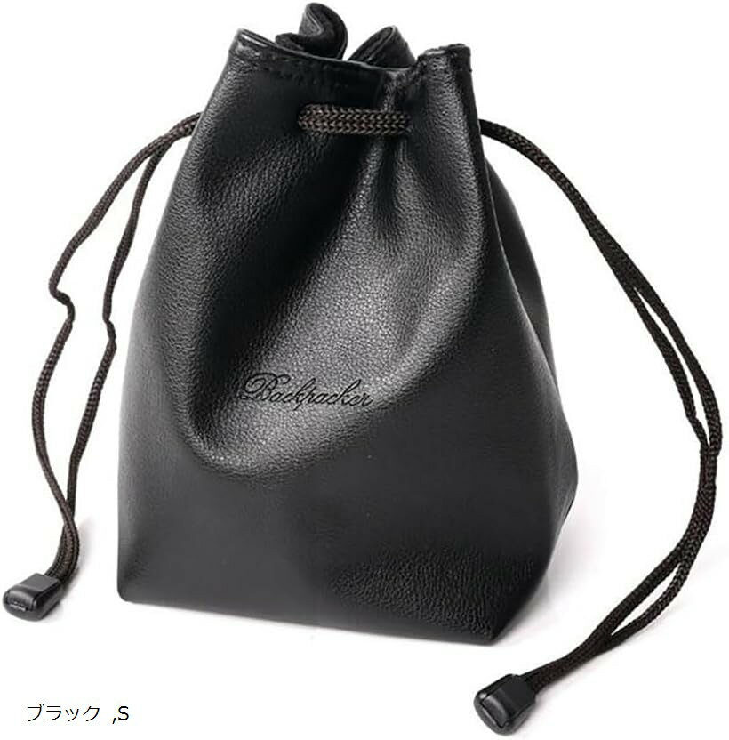 カメラバッグ 巾着 レンズケース 軽量 一眼レフカメラ 裏地 フリース カメラポーチ (ブラック, S)