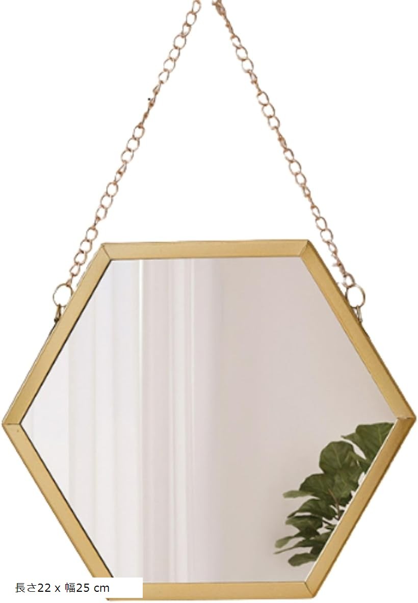 ウォールミラー 鏡 壁掛けミラー 家具 玄関 北欧風 インテリア (ゴールド, 長さ22cm x 幅25 cm)