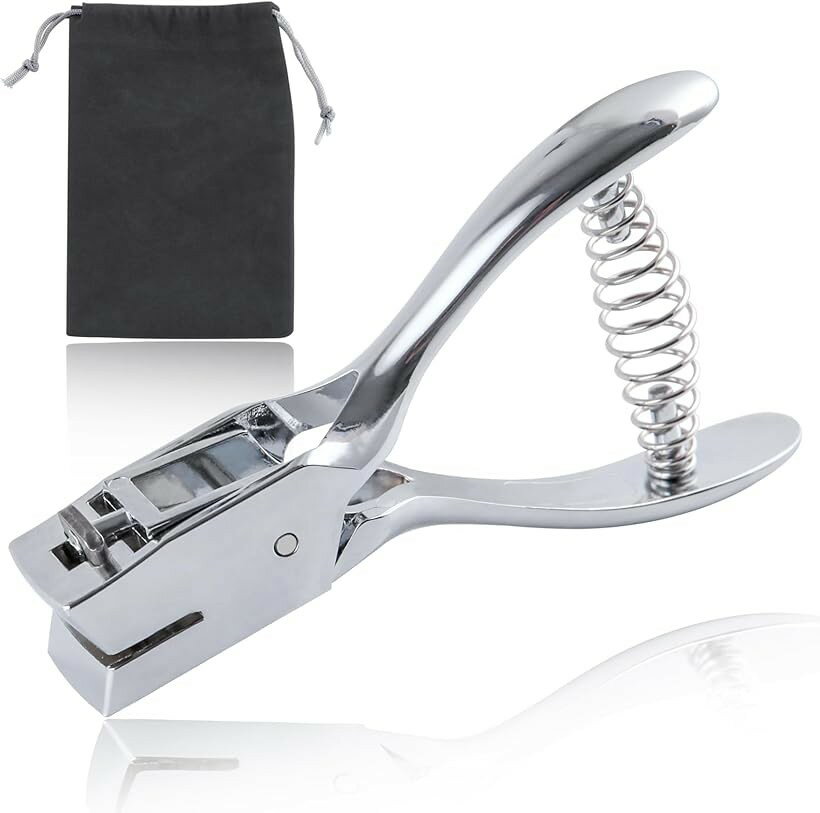 穴あけパンチ 1穴 径3 x 15 mm 楕円 紙 厚紙 工具 金属ホールパンチプライヤー クラフト 便利 手持ち 軽量 ポータブル バネ付 省エネ 手芸用品 DIY オフィス 事務用品 コンパクト アクセサリー ハンドメイド (メタリック)