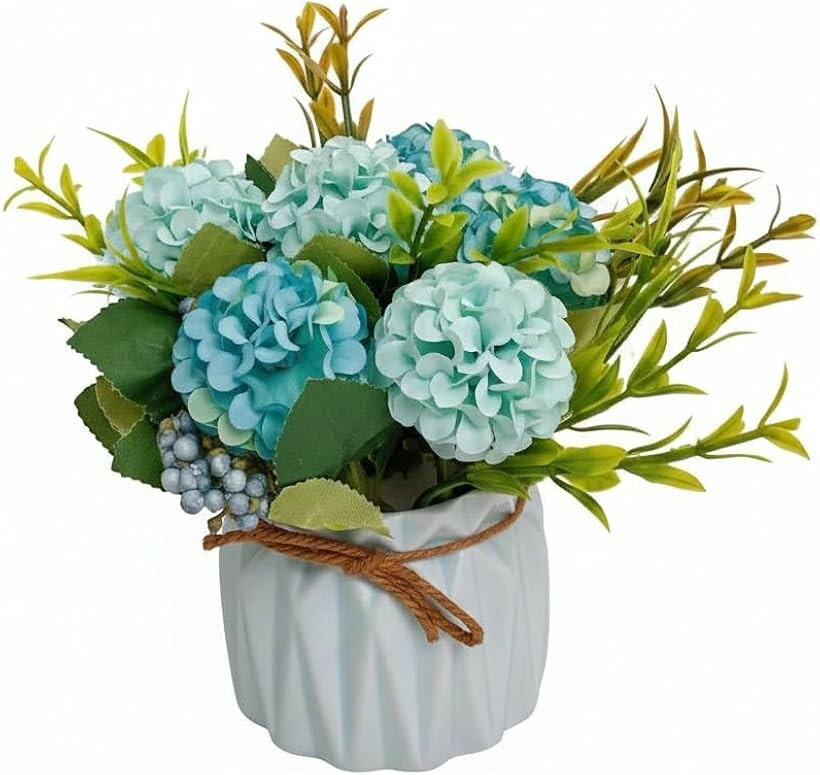 ZakkaTimez 造花 インテリア フェイクフラワー 花瓶付き プレゼント (ブルー, 1個)