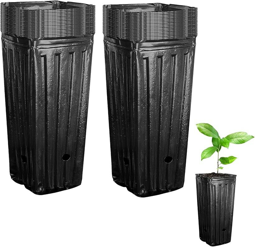 ロングポット 苗 大容量 深型 育苗 家庭菜園 プランター 50個セット (ブラック, 20cm)