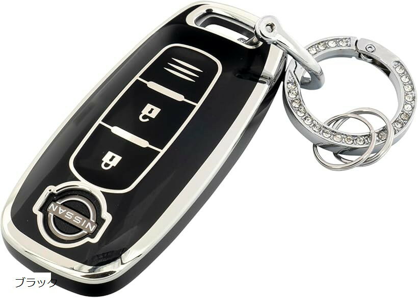 キーケース 日産 キーカバー セレナ c28 エクストレイル t33 サクラ b6 ニッサン NISSAN 対応 2ボタン インテリジェントキー スマートキー (ブラック)