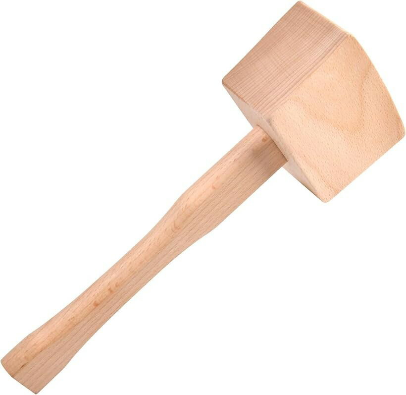 木槌 木づち とんかち アイスハンマー 彫刻ブナハンマー レザークラフト 杭打ち作業用 握りやすい ハンドル 小槌 木製 ブナ無垢大工木工マレット 長さ24cm 幅さ 8.5cm 高さ4.6cm (イエロー)