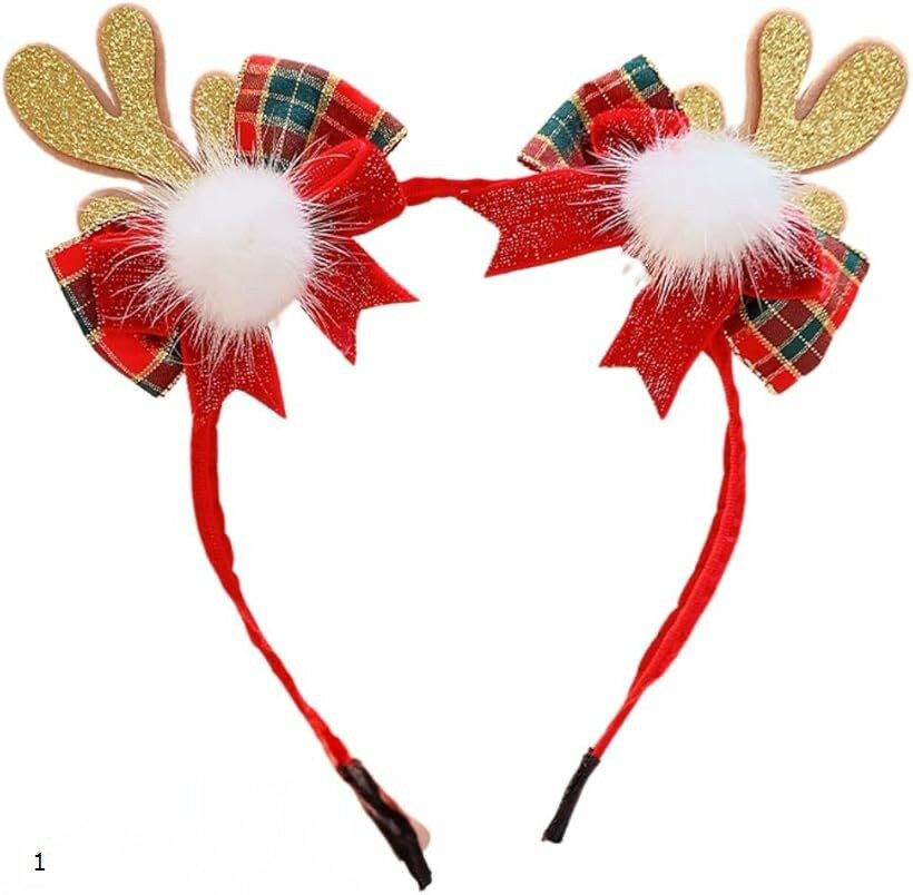 クリスマス カチューシャ トナカイ 鹿 角 どうぶつ 仮装 衣装 コスプレ 髪飾り リボン付き レディース キッズ パーティー (レッド)