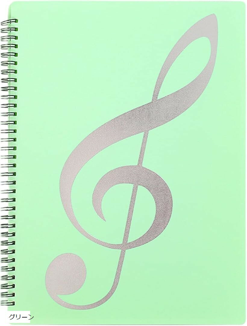 楽譜ファイル A4 書き込める 4面 見開き ピアノファイル 10枚/40ページ 楽譜ホルダー 伴奏 練習用 発表会 合唱 吹奏楽 (グリーン)