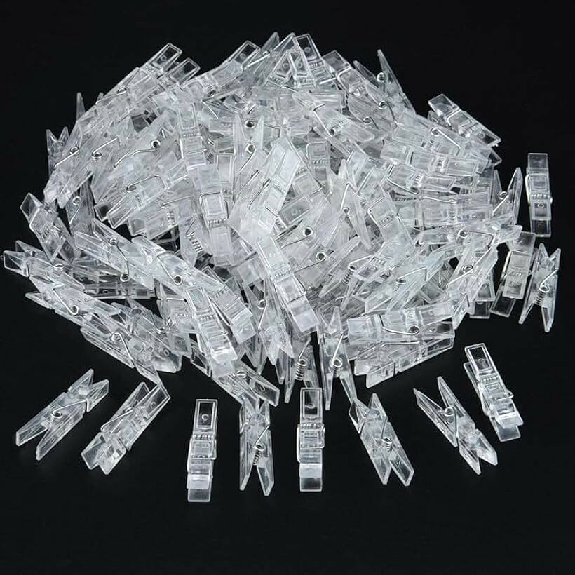 ミニクリアフォトクリップ 透明プラスチック 100個 (クリア, 3.5x0.6x1cm)