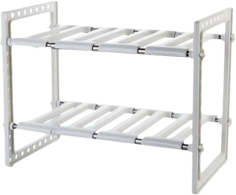シンク下収納 ラック 2段 伸縮式 キッチン 台所 洗面台下 整理 棚 高さ調整 組立簡単 省スペース スライド 収納ラック 流し台下 洗面所 (幅38cm（最大68cm）x 奥行26cm x 高さ38cm)