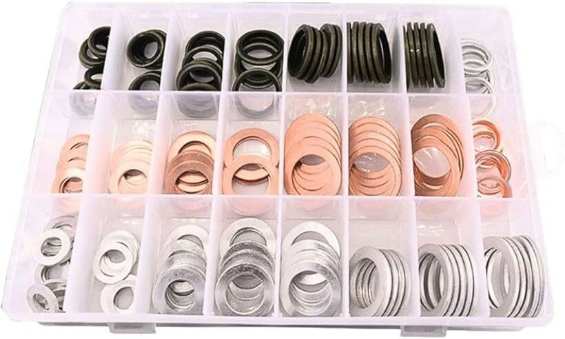 アルミ 銅 143個セットドレン ワッシャー ラバー スチール オイル シール パッキン ガスケット 工具 DI..