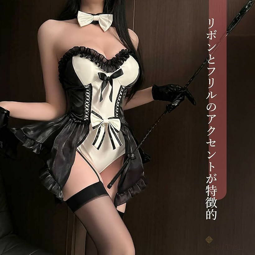 バニーガール コスチューム レディース セクシー コスプレ イベント 衣装 蝶ネクタイ うさ耳 手袋 ストッキング 5点セット (ホワイト, Free Size)