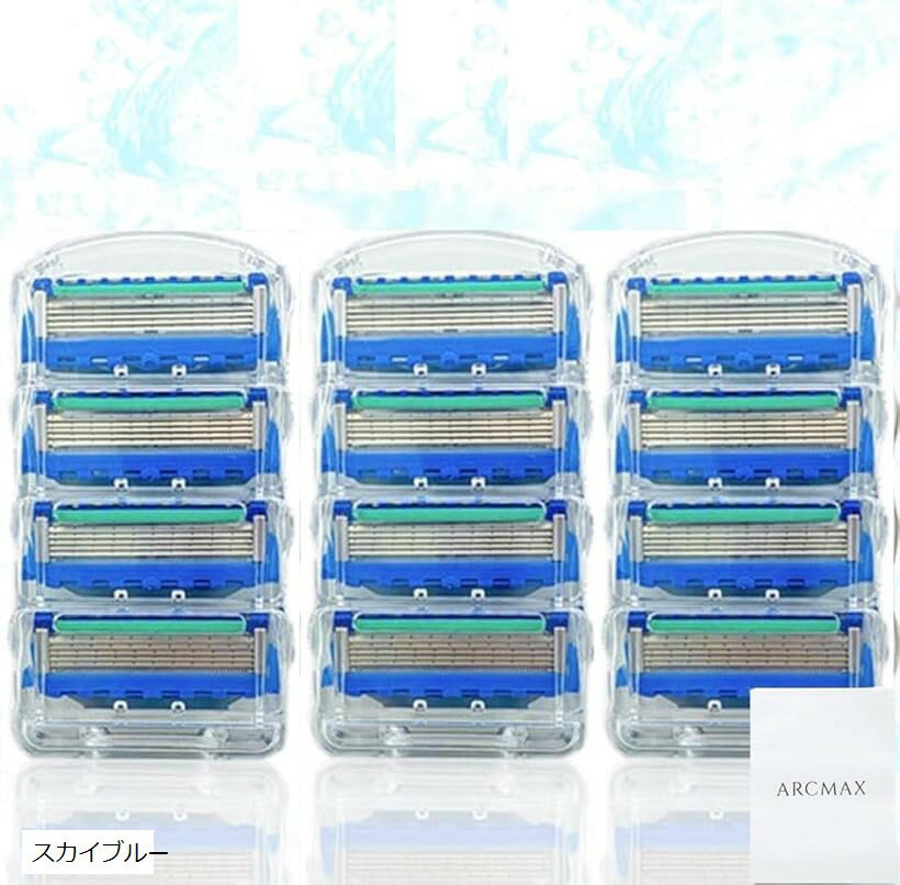 互換品 互換替刃 ジレット用 電動 5枚刃 プログライド用 フュージョン用 12個 (ブラック, スカイブルー)