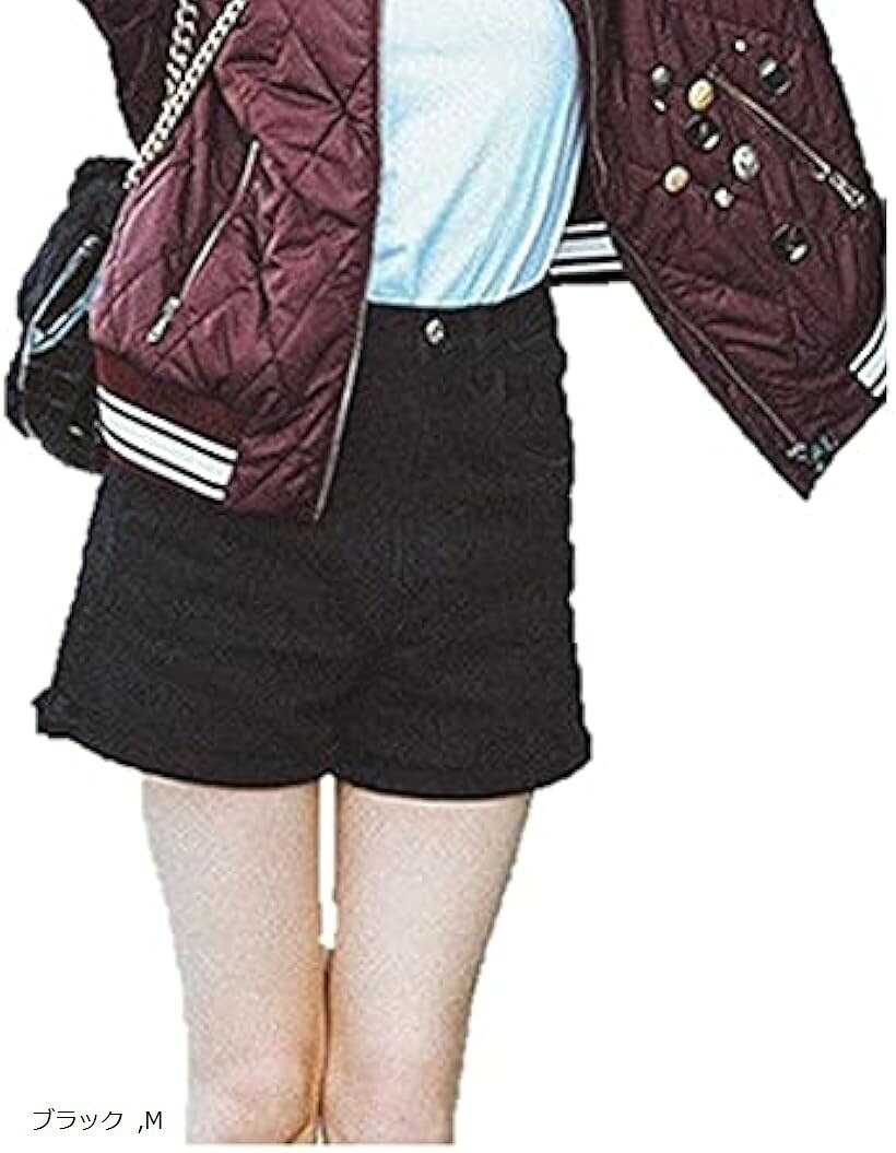 Rodrry Meche ロドリーミシェ デニム ショート パンツ ロールアップ 脚長 シルエット 着回し 短い ジーンズ 韓国風 レディース ハーフ 女性 丈短い レディス ジーパン 女の子 春 夏 秋 春夏 春秋 (ブラック, M)