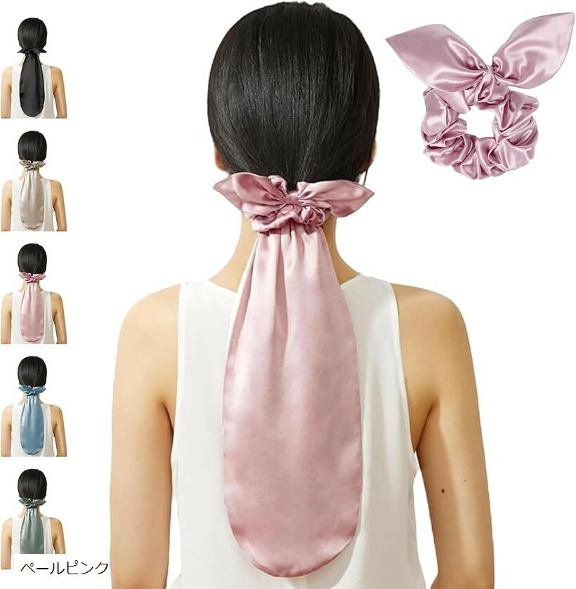 シルク ナイトキャップ ロングヘア用 シュシュ付き 6A級 桑蚕絹糸 美髪 就寝用 ヘアキャップ 通気性 静電気防止 (ペールピンク)