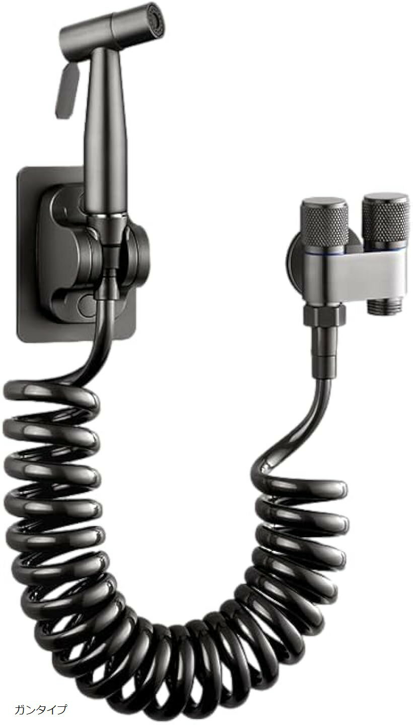 トイレ掃除用 ノズルセット シャワーヘッド 便器洗浄 高水圧 洗浄セット 分岐水栓付き 節水 水流調整 簡易水洗用 浴室用 屋外用 多機能 (ガンタイプ)