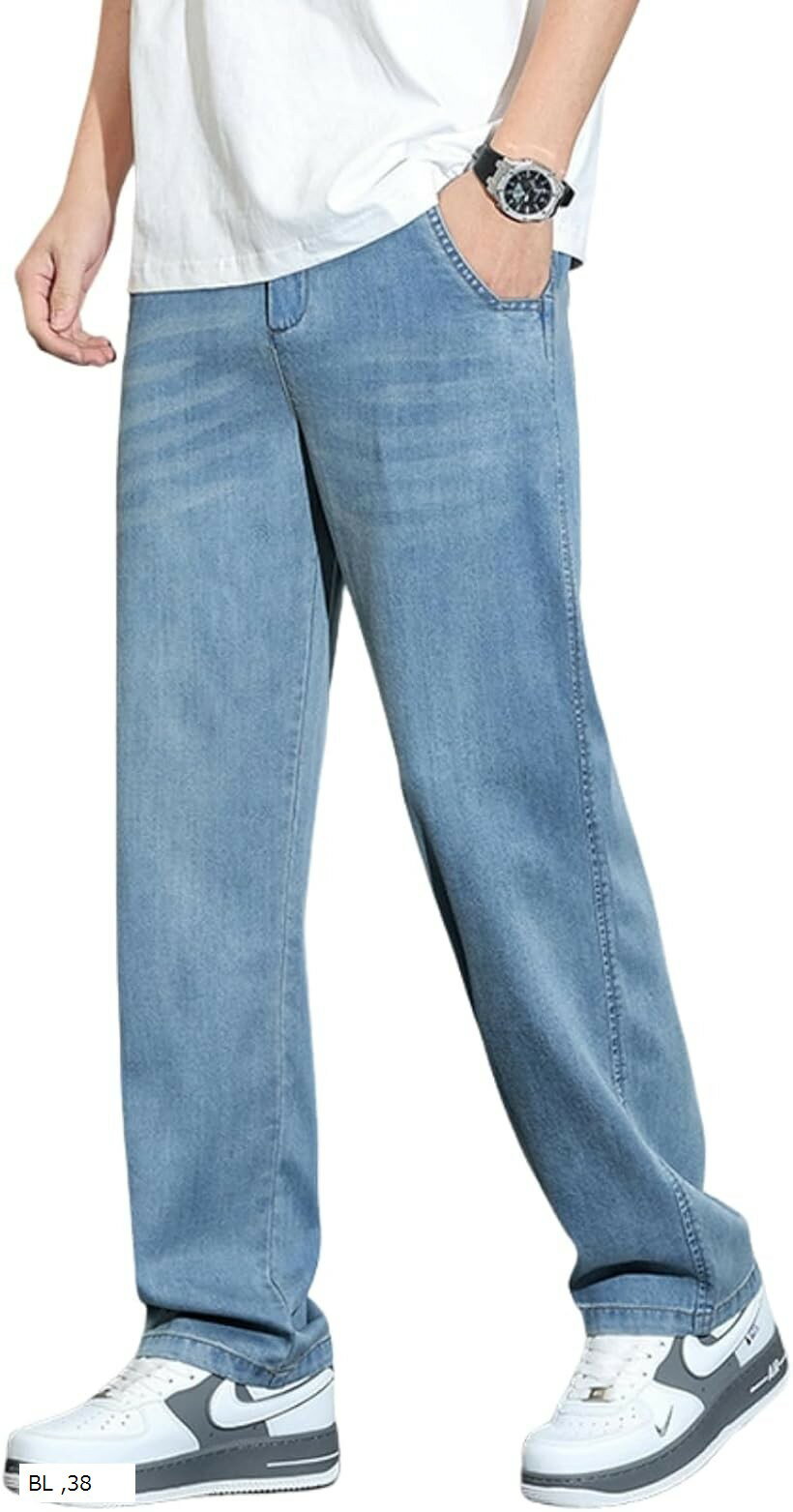 メンズ ストレートパンツ 薄手 涼しい 通気性 天然素材テンセル 夏 快適 直筒パンツ 微伸縮 洗練シルエット カジュアル ボトムス (BL, 38)