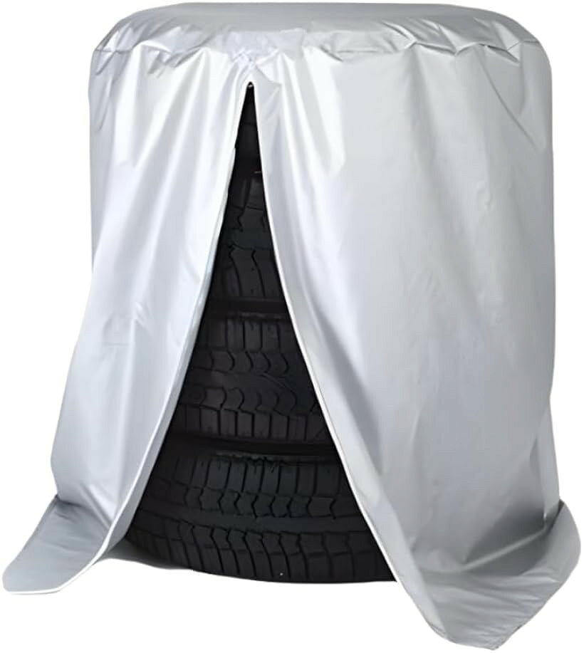 タイヤカバー 4本 屋外 防水 タイヤ保管カバー 保管用 丈夫 高耐久タイプ (シルバー, L(73cm x 110cm))