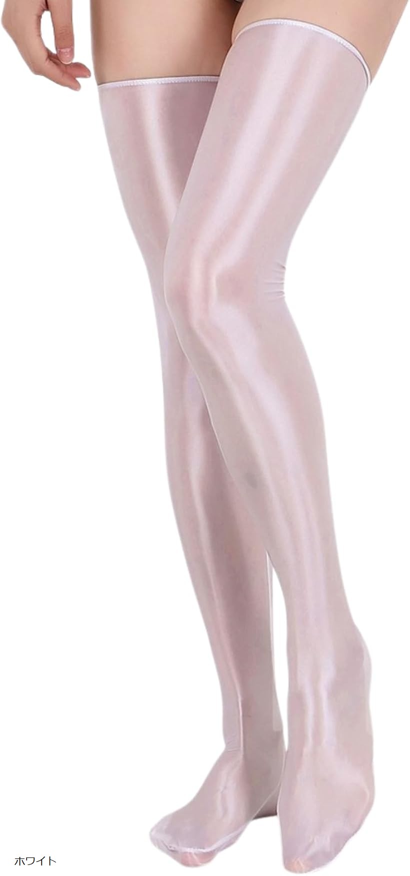 ニーハイソックス 膝上ストッキング サテン 光沢 コスプレ ダンス イベント (ホワイト, Free Size)