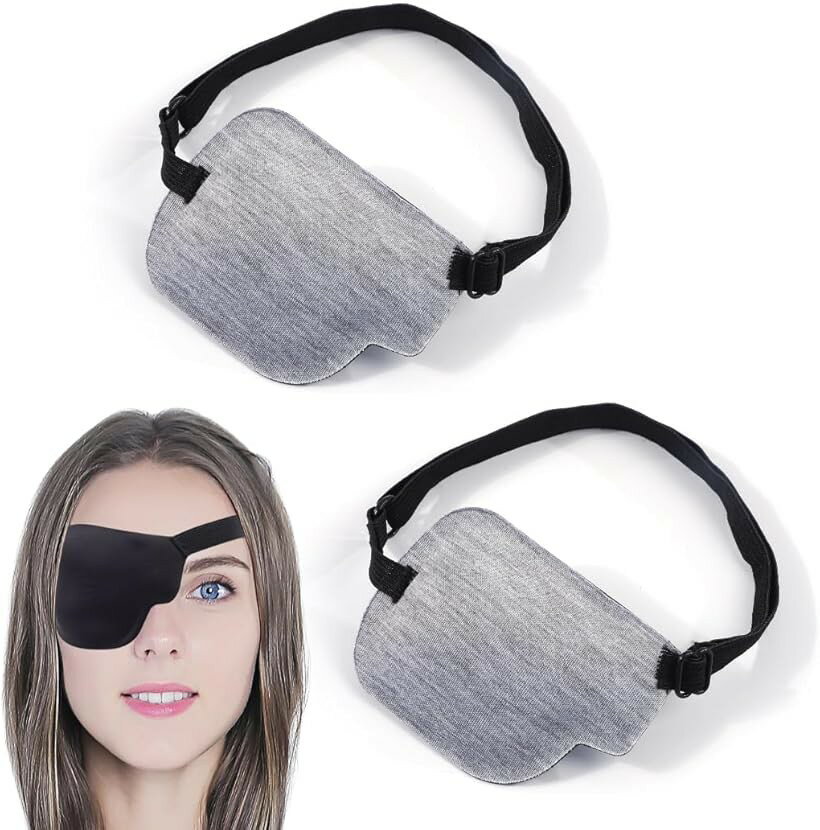 眼帯 片目 おしゃれ アイパッチ 右目 立体 遮光 保護 アイマスク 2個セット 左目2点 (グレー)