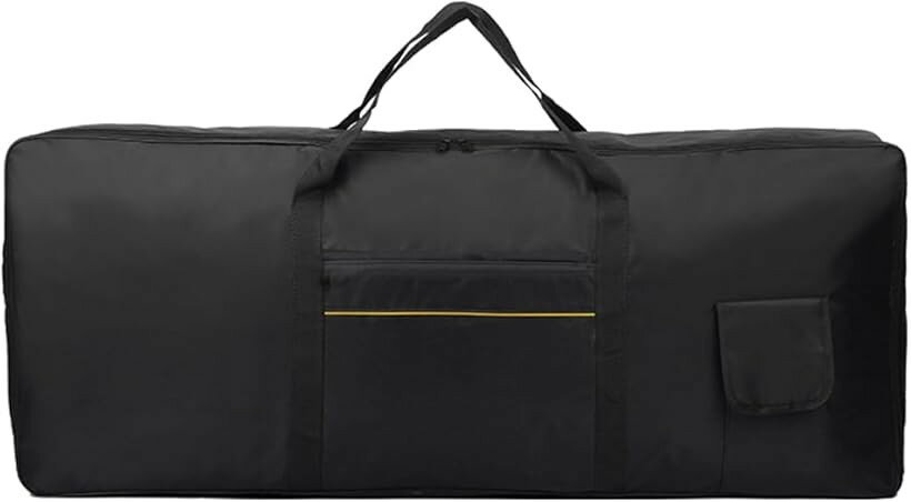 61鍵キーボードケース フルカバー 傷防止 極厚パッド 防水 手提げ リュックサック 持ち運び 外ポケット付き (ブラック)