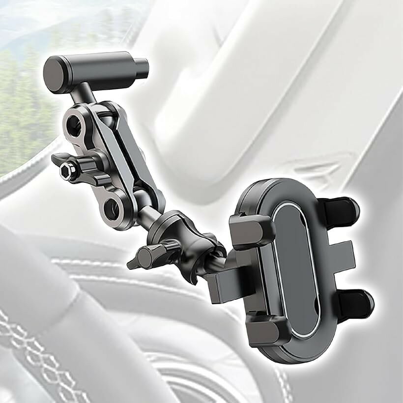 スマホホルダー アシストグリップ用 車載 Aピラー 360度回転 脱落防止 ハイエース ランクル 軽トラ トラック用 (ブラック)