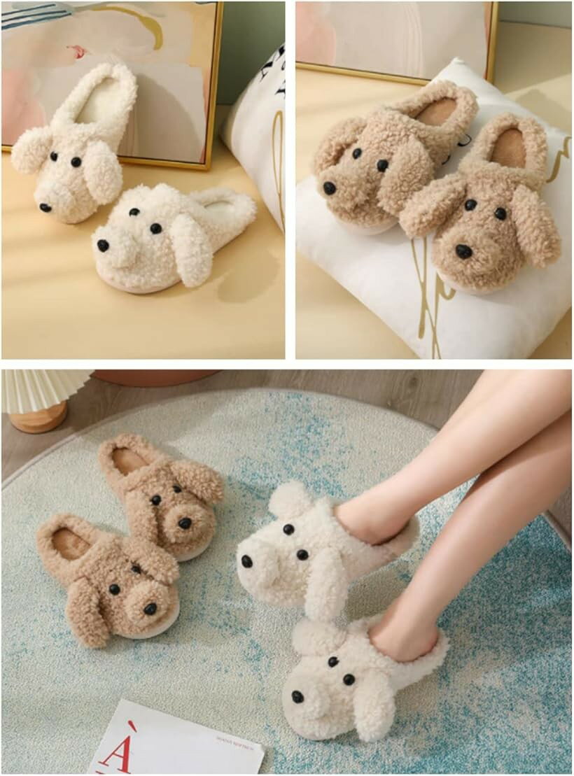 ワンドロップ ルームシューズ 犬 室内履き ぬいぐるみ スリッパ レディース かわいい プードル (ホワイトM, M)