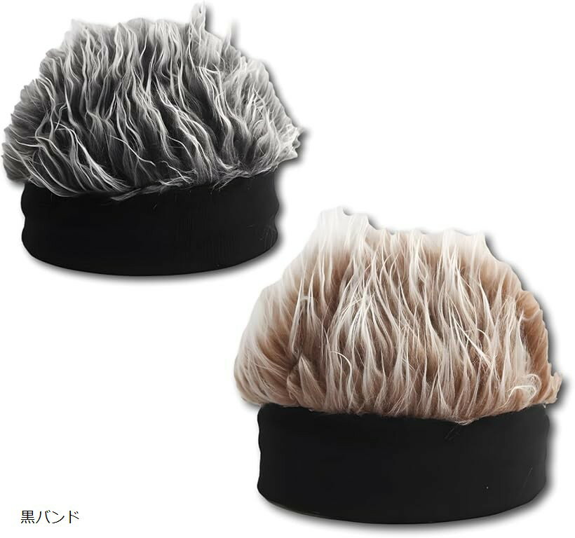 メンズ ウィッグ付き帽子 ヒップホップ ダンス 2色 (黒バンド, M-L)