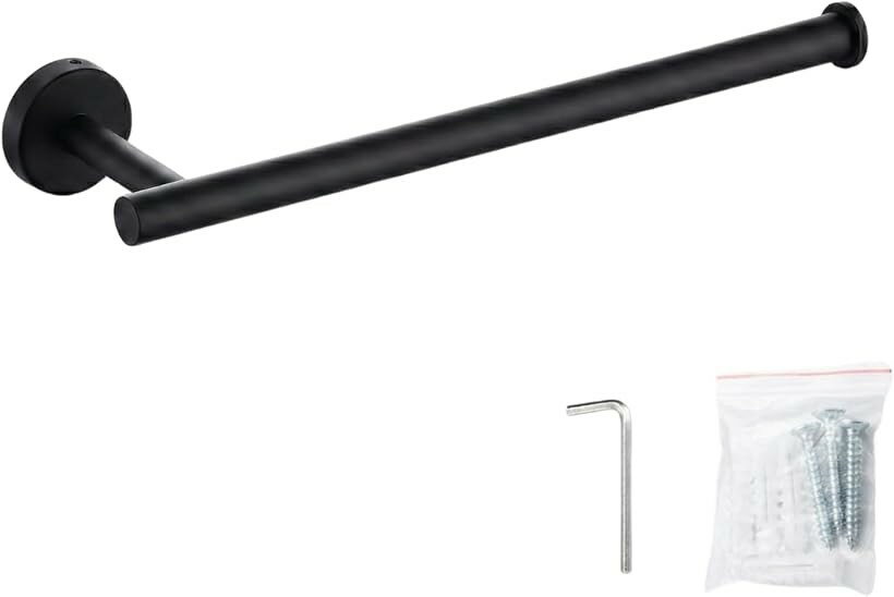 キッチンペーパーホルダー 壁掛け ステンレス ネジ固定 ロールホルダー (黒, 33.6cm)