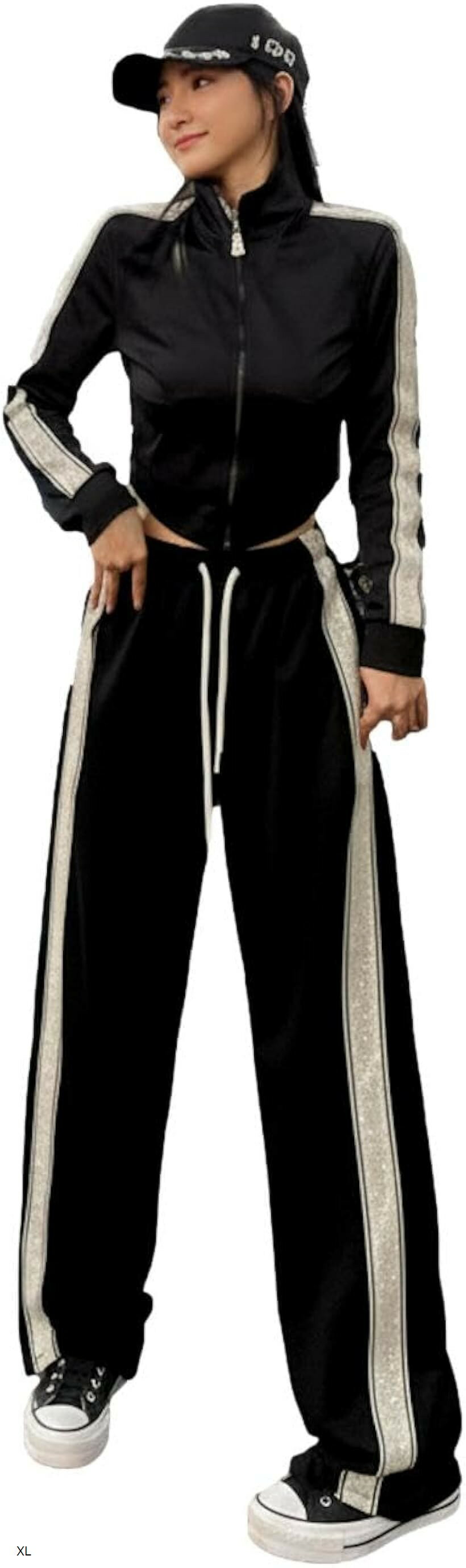 かっこいい かわいい おしゃれ 人気 大人 女性 パジャマ ロング パンツ 長ズボン ジャージ スエット スウェット レディース ルームウエア マタニティ 部屋着 普段着 韓国 ダンス 旅行 入院 (ブラックw, XL)