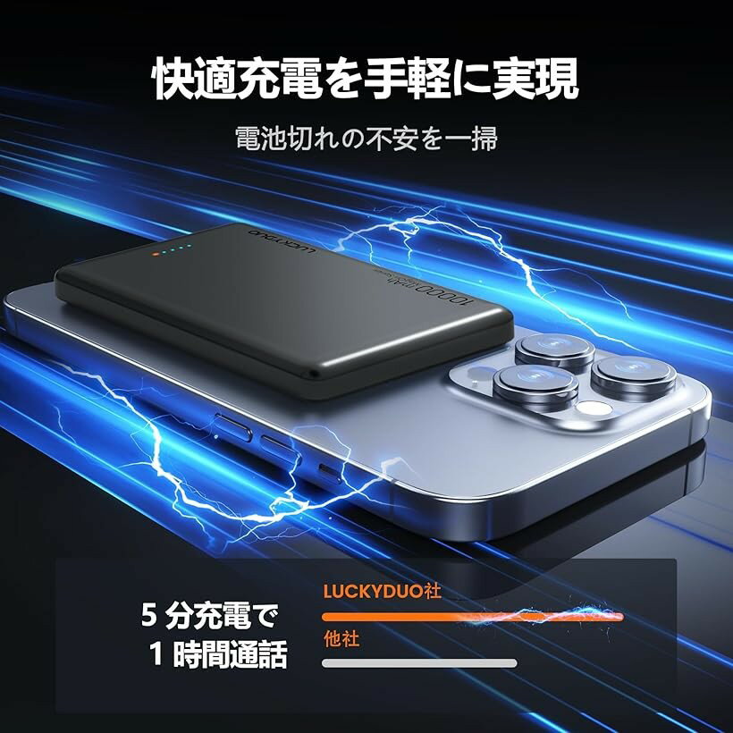 Magon モバイルバッテリー 10000mAh 大容量 12MM軽量 薄型 コンパクトモバ充 PD20W急速充電 置くだけ充電 ワイヤレス出力 15W for Android/7.5W iPhone pse認証済 機内持ち込み可 (グレー)