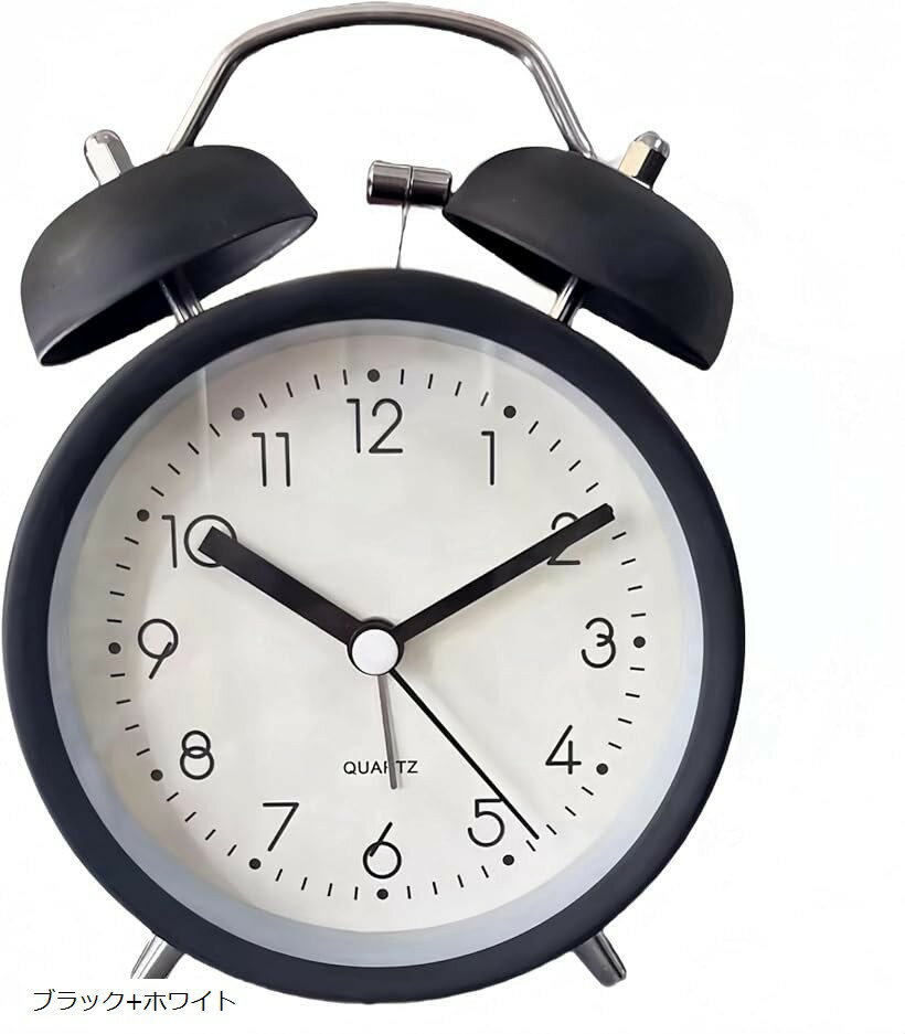 大音量 目覚まし時計 置き時計 おしゃれ 振動 アナログ ベル 絶対起きる目覚まし 可愛い オシャレ 振動式 機械式 アラームクロック 連続秒針 軽量 (ブラック+ホワイト, 小)