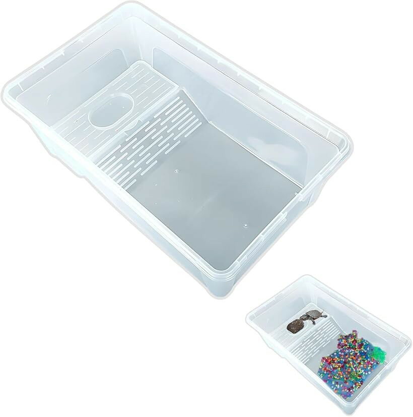 亀 水槽 飼育ケース タートルボックス ウォータータンク 日光浴対応 かめ カメ ミドリガメ クサガメ 爬虫類 大型水槽 (白, 大)