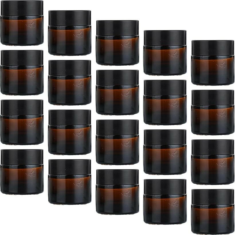 Refill, Atomizers - クリーム容器 遮光瓶 ガラス製 ジャー 詰め替え 保存用 中蓋付き (茶色, ブラウン 10g x 20個)