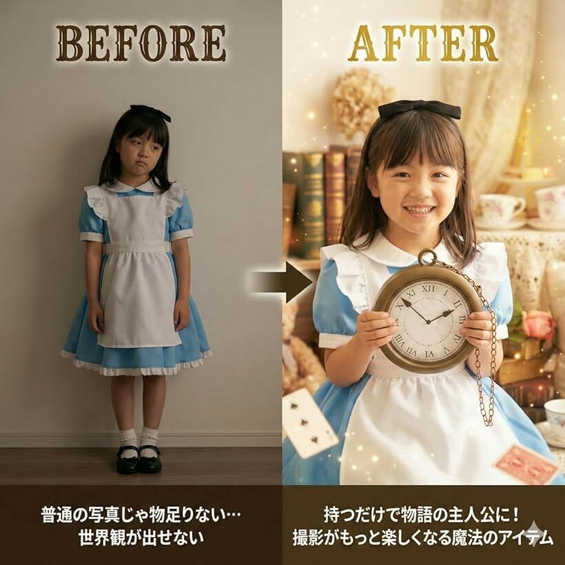 ホリックの【楽天ランキング1位入賞】アリス 時計 コスプレ 小道具 アイテム 不思議の国の必需品 懐中時計 衣装 うさぎ コスチューム ハロウィン 仮装 イースター 撮影 小物 女の子 キッズ 兎 (ブラウン, 大型)｜アングル3