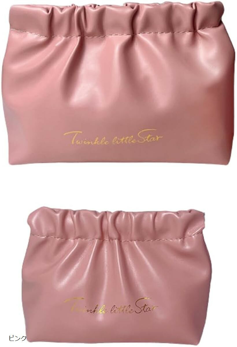 Vanity Bags - 化粧ポーチ 小さめ 可愛い メイクポーチ 大容量 ナプキンポーチ 巾着袋 大小2個セット (ピンク)