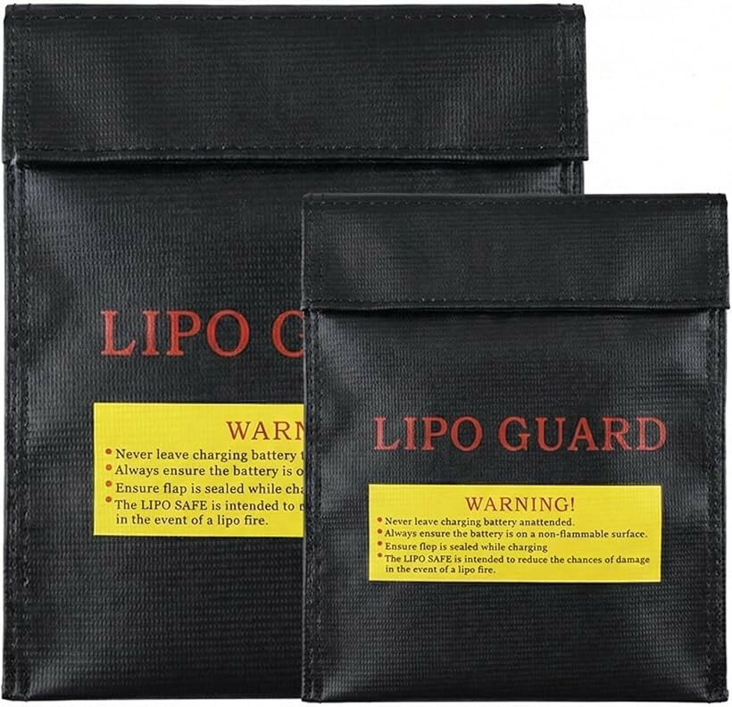 防火袋 耐火袋 モバイルバッテリーケース リポバッテリー セーフティーバッグバッテリー (ブラック, 2個セット)