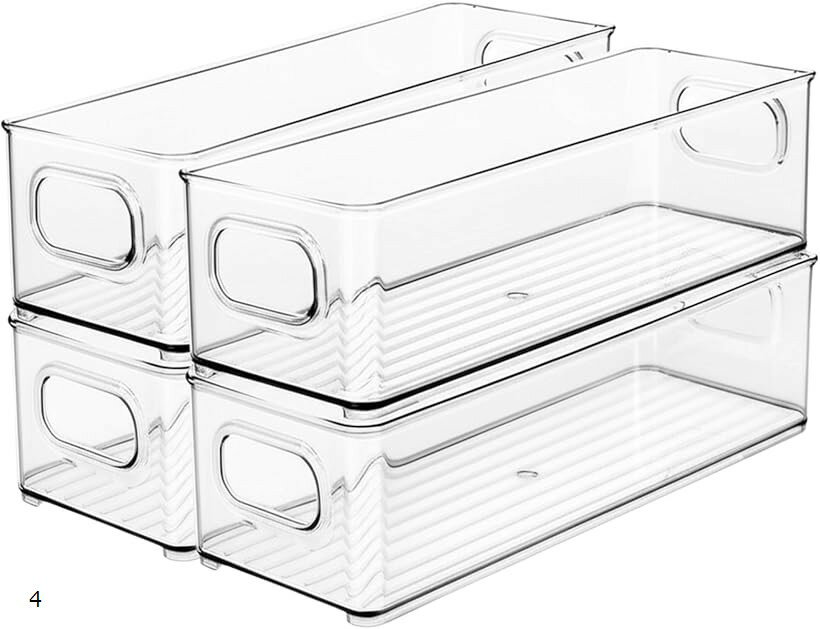 冷蔵庫 収納ケース 積み重ね可能 野菜 食品 フルーツ 整理 トレー 透明 引き出し式 (クリア, 4個入り)