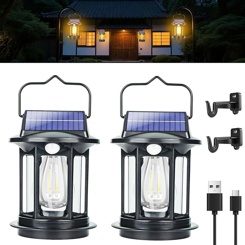 バリエーションコード : 2bu2p24hf8商品コード2bus8n4srr商品名LED ランタン ソーラー 充電式 キャンプライト 電球色4つ知能モード 人感センサー・ソーラー＆USB充電式両対応・4Way設置 手持ち・壁掛け・吊り下げ・置くランタン 屋外 おしゃれ 防水 和風 レトロ アウトドア 玄関 夜釣り 庭 車中泊 停電 非常用 防犯対応ブランドGleazonカラー電球色 2個セットサイズ等JD-7807「新版・大光量・360度全方位を明るく照らすLEDランタン」レトロな質感と優しい雰囲気の灯りのLED充電式ランタンです。高品質の16個のLEDランプビーズと高出力の1個の電球を採用し、360度のビーム角に、透明なカバーが採用されるため、高耐熱性と防水性だけでなく、光をより明るくて、360°ムラのない全方位均一に拡散させます。暗い場所を昼間のように明るく照らします。この明るさは屋外玄関の防犯灯として活躍するほか、キャンプ場ではメインランタンとして使用でき、停電時には一室全体の照明を賄うことも可能です。家族や友人との楽しい時間を、さらに快適に演出。「高感度デュアルセンサー搭載。4つの知能モード切り替えで多彩なシーンに対応」このソーラーセンサーライトは、高感度の光・人感センサーを搭載し、120°の検知範囲と最大5mの探知距離を実現。又、4つの点灯モードを搭載し、シーンに応じて使い分けが可能。「強光センサーモード1」：暗所で人や動物を感知＞自動で強光点灯＞20秒後に消灯。「DIMセンサーモード2」：暗所で弱光待機＞人や動物を感知で強光点灯＞20秒後自動復帰。「常時弱光モード3」：50％の明るさで常時点灯。「常時強光モード4」： 100％の明るさで常時点灯。（モード3とモード4は、人感/光センサーなし、昼間でも点灯できる。）「ソーラー充電とUSB充電対応・2400mAh大容量バッテリー」ソーラー充電とUSB充電が使えるソーラーランタンです。(1)ledランタンには、2枚のソーラーパネルが搭載され、日当たりの良い場所に置いておくだけで自動充電が可能。電気代が不要で、省エネかつ環境に優しいです。(2)曇りや雨の日でも付属のUSBケーブルで簡単に急速充電できます。また、4400mAhの大容量バッテリーを内蔵し、1回の充電で400回以上の感知点灯又は最大5～24時間が連続して照明可能で、頻繁な充電の手間を解消できます。「1台多役・4WAY設置方式・簡単取付・幅広い用途」このソーラーライトは、壁に掛ける照明として使えるほか、卓上に置いたり、木の枝やテントに吊り下げたり、手に持って移動したりと、様々な使い方ができる多機能な照明です。壁掛け式を選べば、付属の壁掛けブラケットとネジセットで簡単に取り付けでき、女性でも楽に設置可能。配線不要ですぐに使え、手間もかからず便利です。テントや玄関周り、車庫の入り口などに設置すれば、不審な動きを光で威嚇するセキュリティライトとしてだけでなく、アウトドアのキャンプ照明や夜釣り、ガーデン、散歩や庭での使用、停電時の非常用照明としても重宝します。「高品質ABS材質採用・優れた防水性能」Gleazonキャンプランタンはシェルに高品質ABSプラスチックで作られるから、浸水、変形、破裂などの心配はいらないです。IP65の防水性能を持ち、雨の日、雪などの悪天候でも問題なく使用できます。ソーラーライトは動作温度は-20℃～60℃になり、四季でも楽に使えます。安心できる防犯ライトとして、常夜灯、キャンプライトやガーデンライトとしても利用でき、いつでもどこでも安心をサポート。※ 他ネットショップでも併売しているため、ご注文後に在庫切れとなる場合があります。予めご了承ください。※ 品薄または希少等の理由により、参考価格よりも高い価格で販売されている場合があります。ご注文の際には必ず販売価格をご確認ください。※ 沖縄県、離島または一部地域の場合、別途送料の負担をお願いする場合があります。予めご了承ください。※ お使いのモニタにより写真の色が実際の商品の色と異なる場合や、イメージに差異が生じることがあります。予めご了承ください。※ 商品の詳細（カラー・数量・サイズ 等）については、ページ内の商品説明をご確認のうえ、ご注文ください。※ モバイル版・スマホ版ページでは、お使いの端末によっては一部の情報が表示されないことがあります。すべての記載情報をご確認するには、PC版ページをご覧ください。