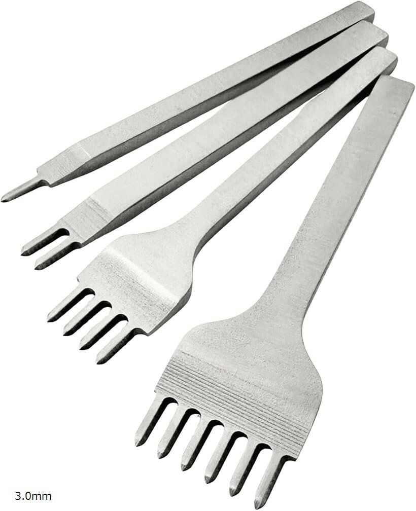 菱目打ち 高炭素鋼 4本 レザークラフト 穴あけ 工具 a478 (3.0mm)