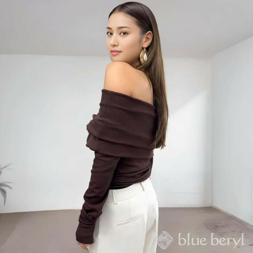 �֥롼�٥�� ���ե������� �˥å� �ȥåץ� Ĺµ ������ �ե��å� ̵�� ����ץ� �����奢�� ��ǥ����� ���줤�� �������Ǻ� �֥饦�� BB092-BR-S (�֥饦��, S)